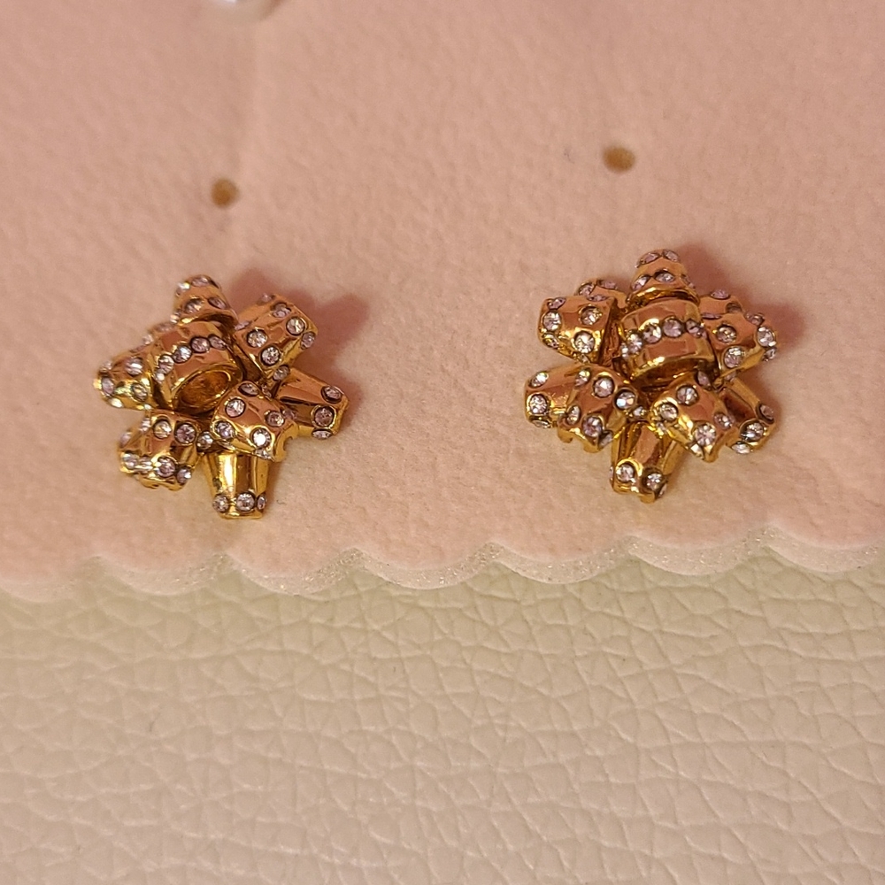 Kate Spade Pave Bourgeois Bow Earrings Golden Studs, Diamond Detailing